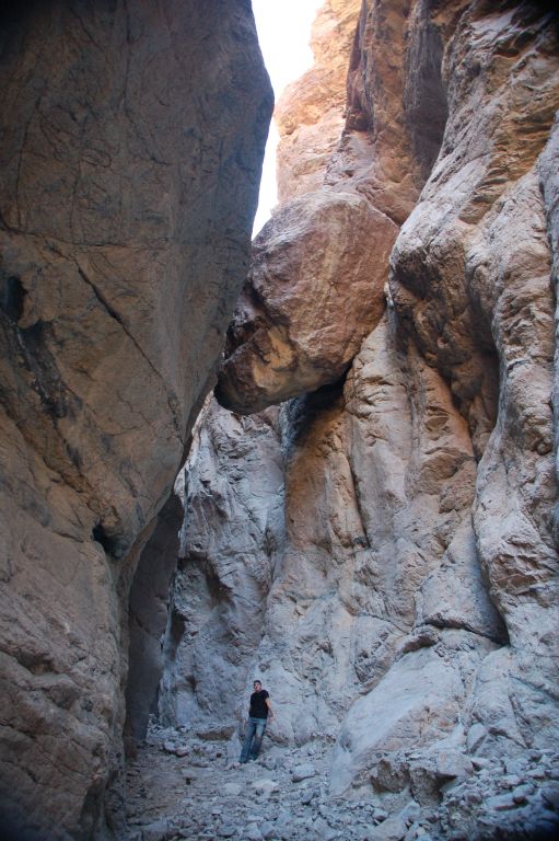 A picture of Tobin with the first wedged boulder: